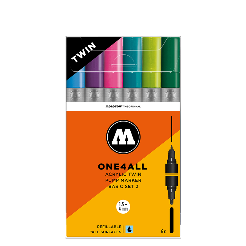 Molotow ONE4ALL Acrylic Twin Marker Basic Set II | 6 stk