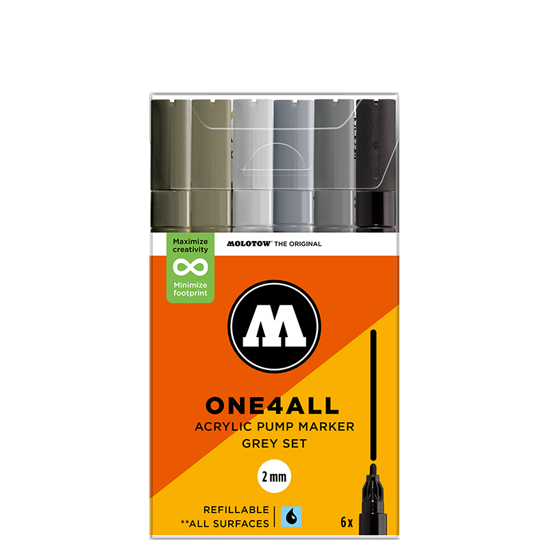 Molotow ONE4ALL 127HS Grey Set | 6 stk 2mm