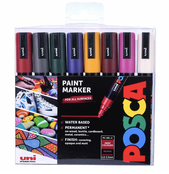 POSCA PC-5M Marker Set | 8 stk Deep Colors
