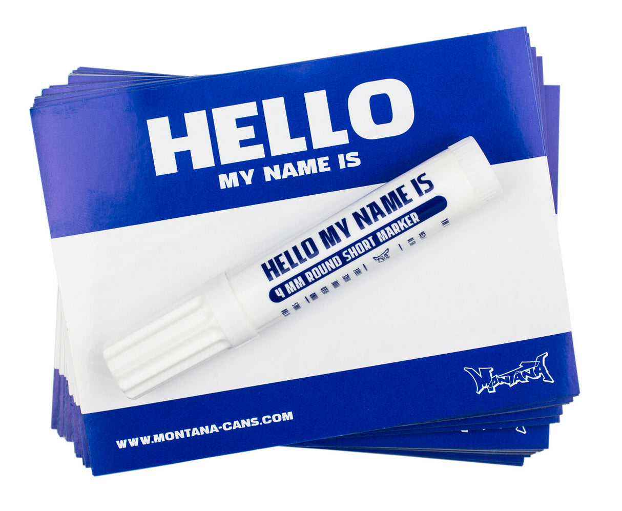 Montana Blue HELLO Stickers | 100 stk + Marker