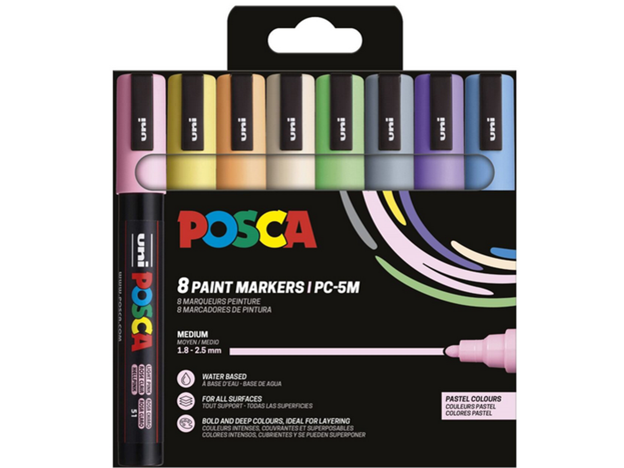 POSCA PC-5M Marker Set | 8 stk Pastel
