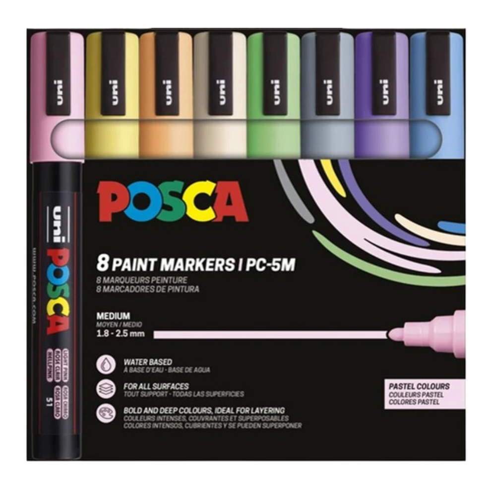 POSCA PC-5M Marker Set | 8 stk Pastel