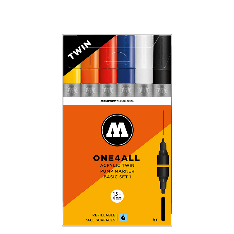 Molotow ONE4ALL Acrylic Twin Marker Basic Set I | 6 stk