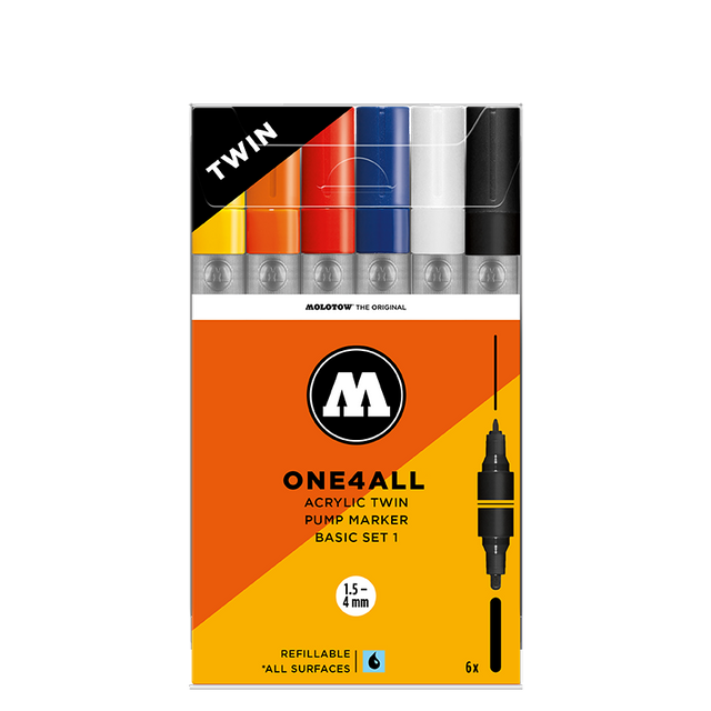 Molotow ONE4ALL Acrylic Twin Marker Basic Set I | 6 stk