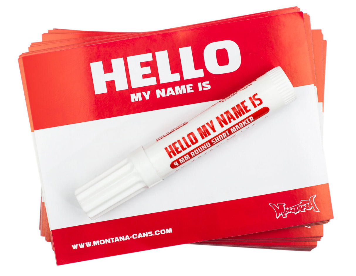 Montana Red HELLO Stickers | 100 stk + Marker