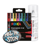 Mal på Sten sæt -  8 stk Posca 1,5mm (PC-3M) + 1 lak