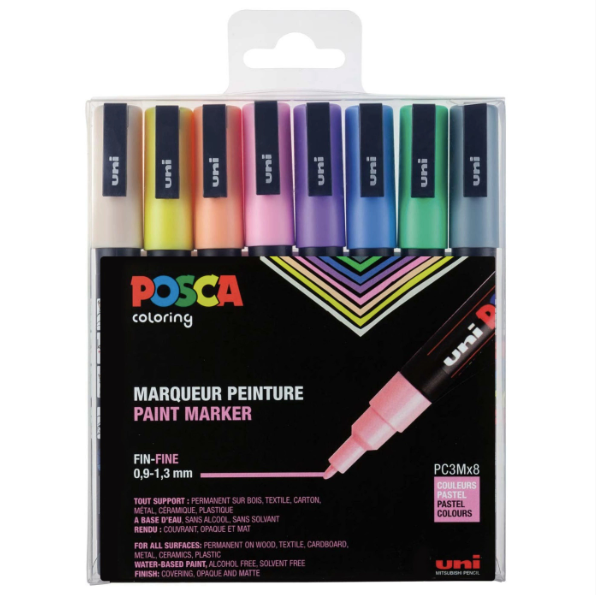 POSCA PC-3M Marker Set | 8 stk Pastel