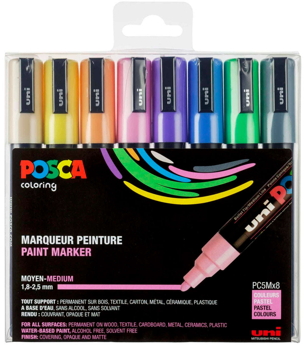 POSCA PC-5M Marker Set | 8 stk Pastel